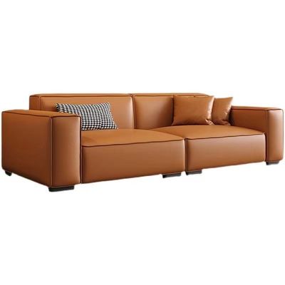 Buy Leather Custom Sofa Bed Straight Row Minimalist Living Room Head Layer Cowhide Caramel Color online manufacture
