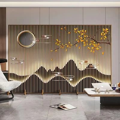 Buy Stainless Steel Screen Partition Wall Titanium Metal Hollowed Out Room Divider Screen online manufacture