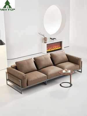 Buy Living Leather Brown Hotel Room Sofa 3 Seaters Soft Reclining Sofa Metal Frame online manufacture