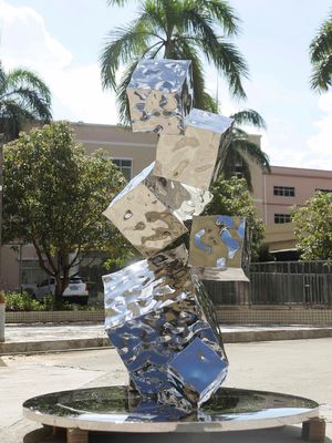 Buy Silver color Hotel Lobby Sculpture Geometric Water Waves Three Dimensional Rubik'S Cube Sculpture online manufacture