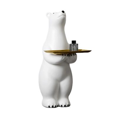 Good price Creative White Polar Bear Side Table Large Floor Stand Decor With Tea Tray online