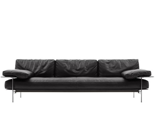 Buy Light Luxury Minimalist Multi-seat Black Hotel Room Leather Sofa With Metal Frame online manufacture