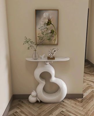 Modern Art Minimalist  Marble Entryway Table Stainless Wooden