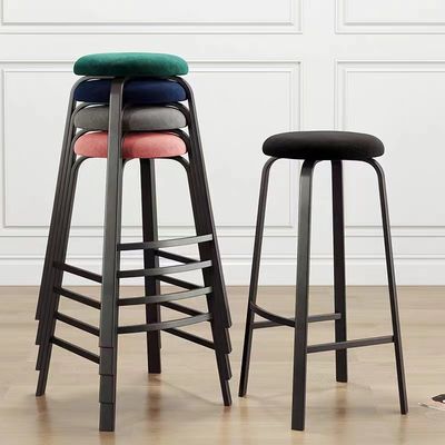 Modern Coffee High Stool Chair Bar Stool Soft Seat Solid Wood Bar Stools