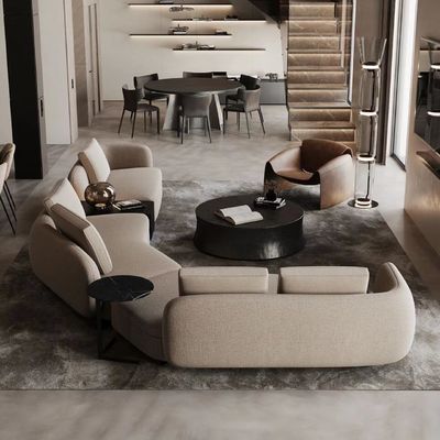 Shaped Curved Minimalist Hotel Lobby Furniture Linen Sectional Sofa