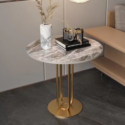 Stainless Steel Bracket Hotel Bedroom Furniture Simple Rock Plate Table Facet Shaped