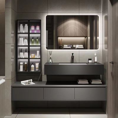 Modern Hotel Room Cabinets Rock Plate Wash Basin Integrated Bathroom Units