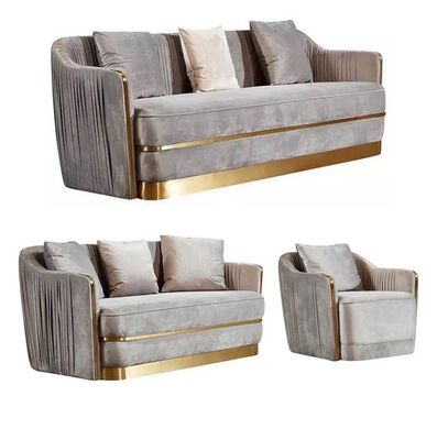 Nordic Light Luxury Hotel Lobby Furniture Velvet Stainless Steel Postmodern Showroom Sofa