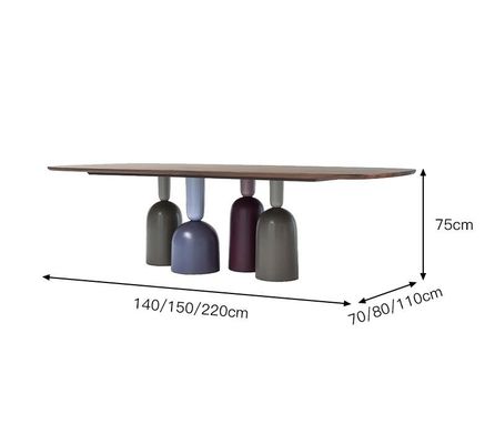 Customized Walnut Color Metal Base Dining Table Rectangular Shape
