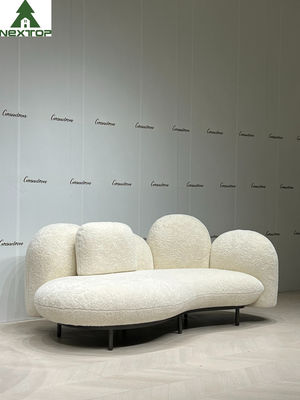 Shaped Fabric Velvet 3 Seats White Plush Sofa For Hotel Room Home Villa