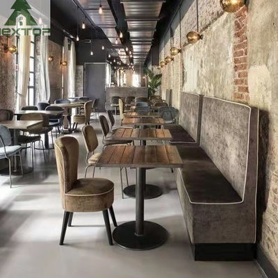 Whole Hotel Restaurant Furniture Fabric Leather L Shape Corner Booth Sofa Set Wooden Chairs