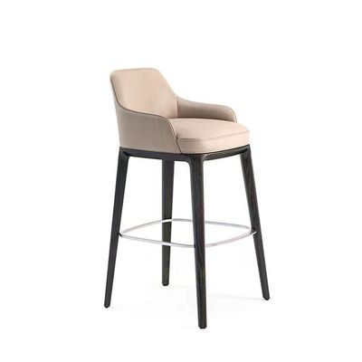 Nordic Style Fashion Creative Leather High Dining Chair Solid Wood Bar Stools