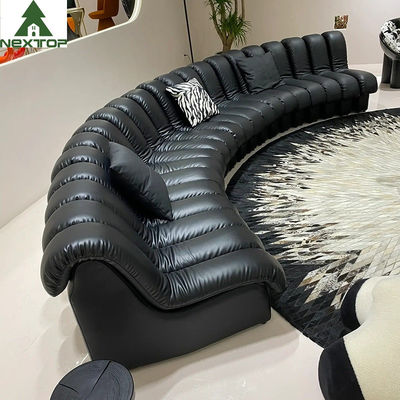 Luxury Black Leather Curved Piano Sofa Large Lobby Set For Hotel Villa