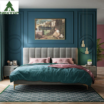 Custom Size Wooden Double Bed Queen Platform King Size Fabric Bed Hotel Bedroom Furniture