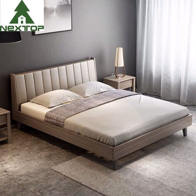 Wooden Frame Leather Headboard Bed With Nightstands Home Hotel Room Furniture