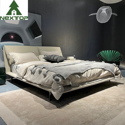 Stainless steel Upholstered Bedroom Sets Modern White Leather King Size Bed