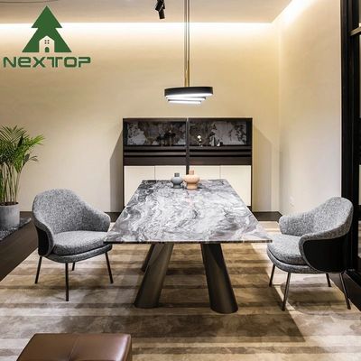 NEXTOP Stainless Steel Marble Top Dining Table Sets Art Base Rectangle