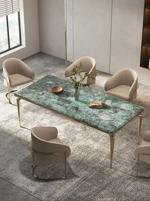 Italian Hotel Restaurant Furniture Rectangular Natural Marble Stainless Steel Metal Dining Table