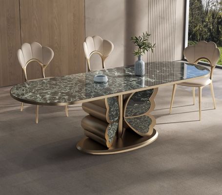 Fashionable Hotel Restaurant Furniture Marble Butterfly Shape Metal Base Dining Table