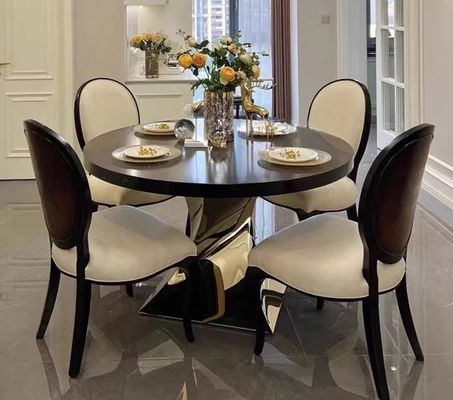 High End Red Solid Wood Table Top Stainless Steel Base Round Dining Tableish