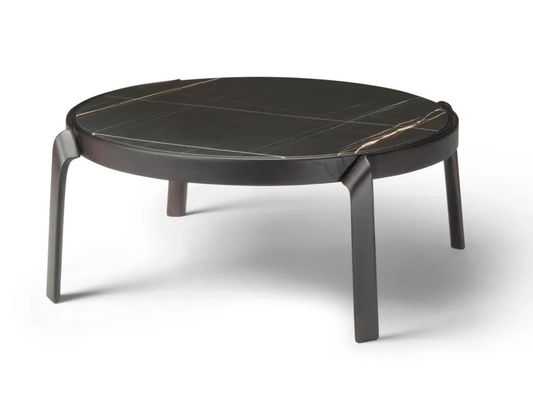 Premium Interior Coffee Side Table With Marble Top Curved Walnut Frame Legs