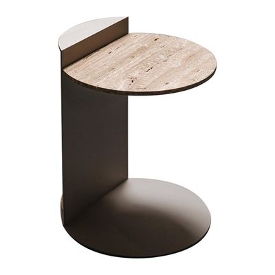 Antioxidant Hotel Coffee Table Iron With Wooden Top Side Table Rock Plate C Type Couch Side Table