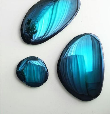 Mirrored Stainless Steel Blue-Green Wall Decor Crafted Hotel Showroom Furniture