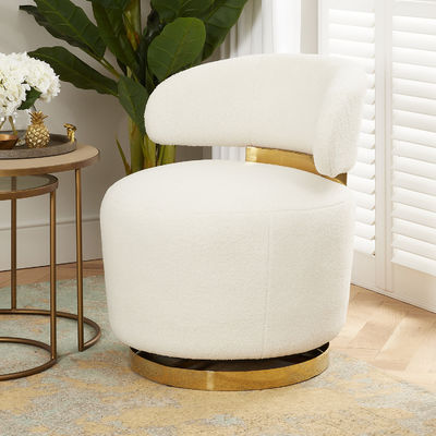 Modern 5 Star Hotel Room Boucle White Fabric Material Swivel Armchair