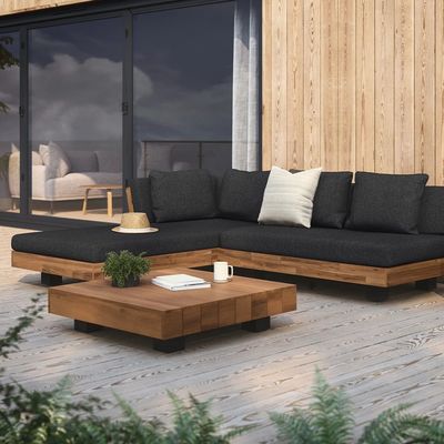L Shape Sectional Fabric Outdoor Sofa Bed With Wooden Frame For Roof Patio