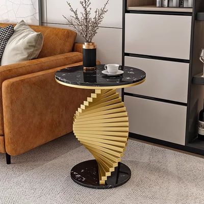 Black Gold Marble Coffee Table Casual Metal Side Table Hotel Office Use